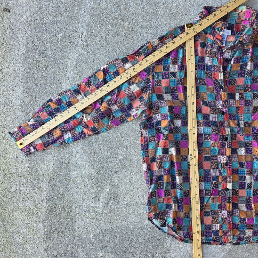 Vintage K Arnold Silk Patchwork Button Down Shirt… - image 8